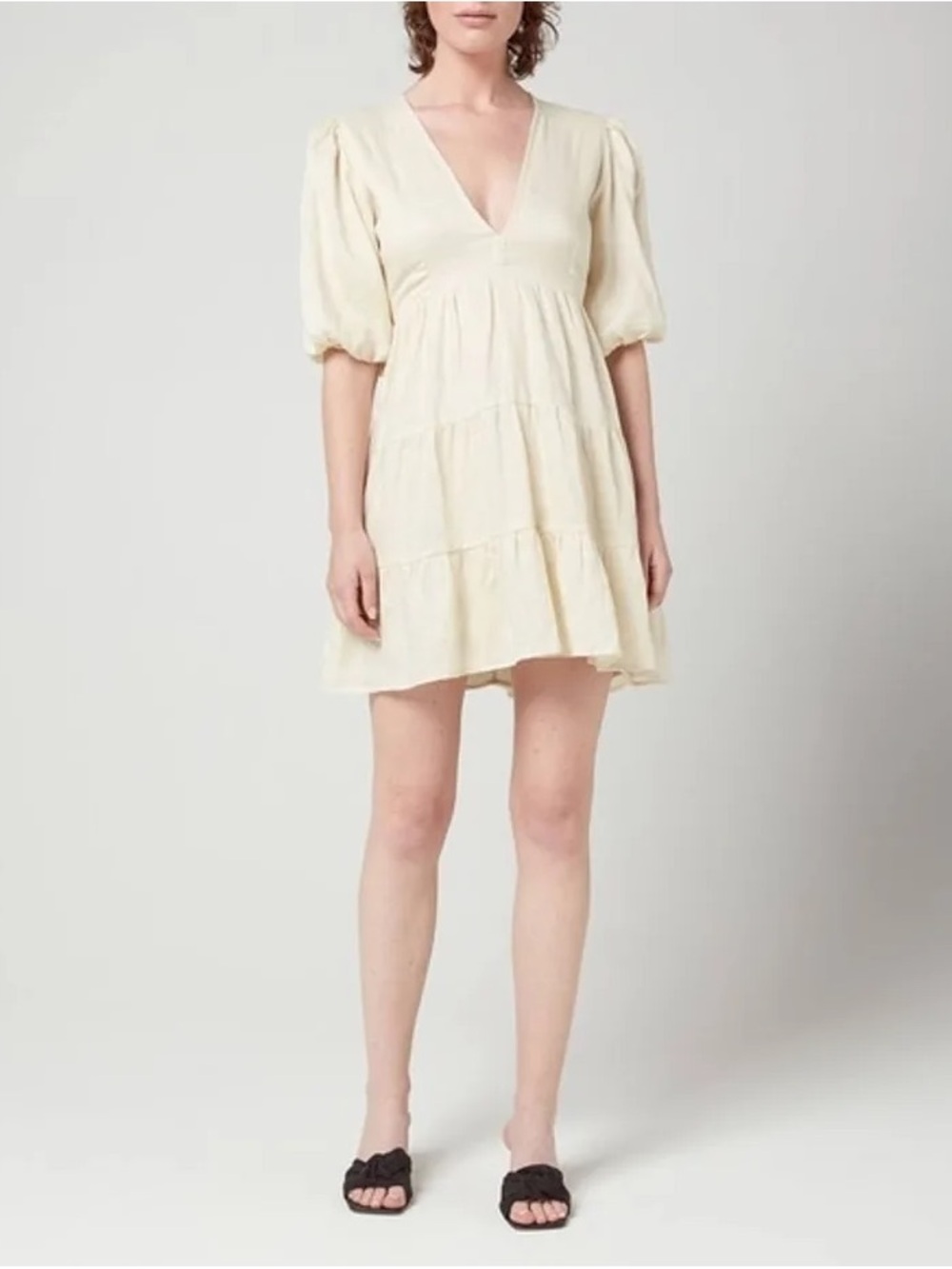Faithfull The Brand Cream Elmiya Linen Mini Dress